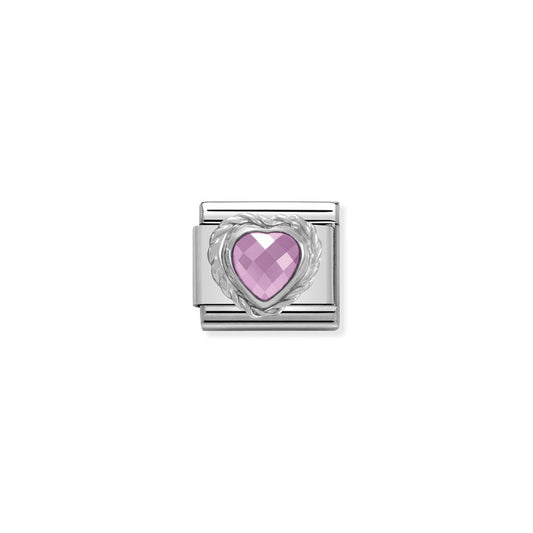 Nomination Composable Classic Link Heart-Shaped Faceted Pink Stone And Silver