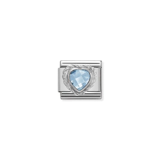 Nomination Composable Classic Link Heart-shaped faceted light blue Stone and Silver