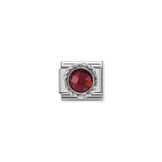 Nomination Composable Classic Link Round Faceted Red Stone And Silver