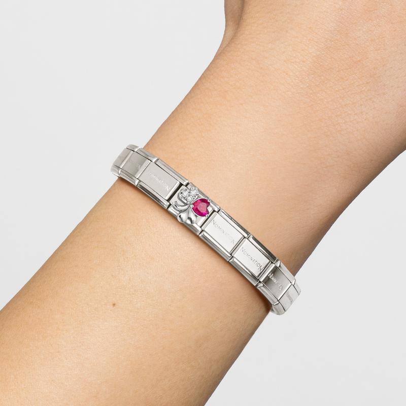Nomination Composable Classic Link, Silver Clover with White & Red Stones