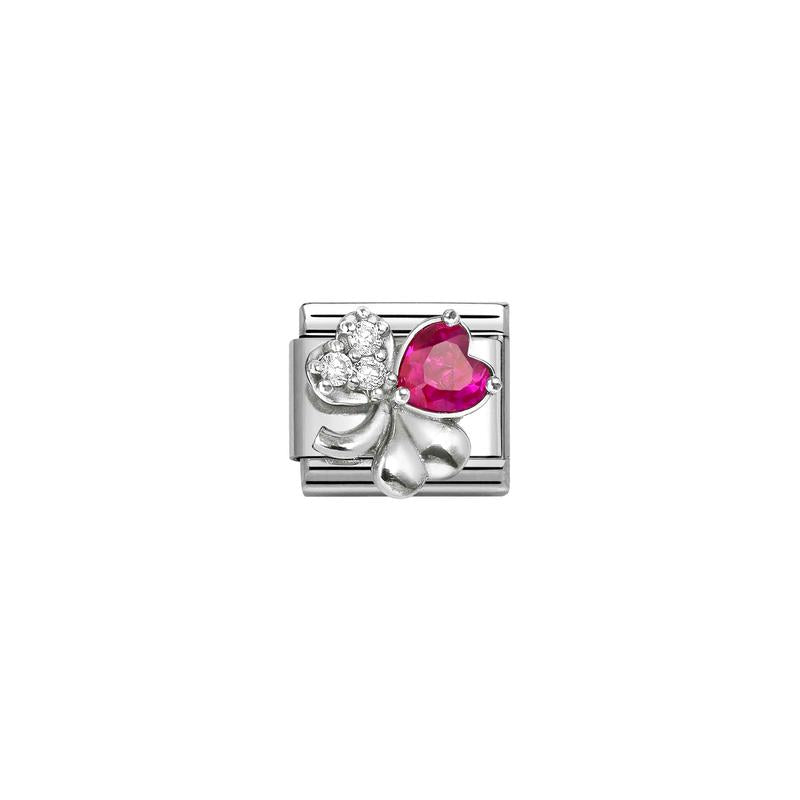 Nomination Composable Classic Link, Silver Clover with White & Red Stones