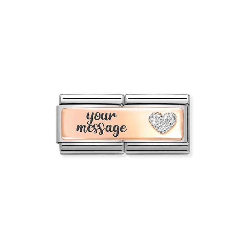 Nomination Composable Double Engraving Link, Heart, 9K Rose Gold & Glitter Enamel