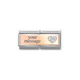 Nomination Composable Double Engraving Link, Heart, 9K Rose Gold & Glitter Enamel