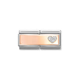 Nomination Composable Double Engraving Link, Heart, 9K Rose Gold & Glitter Enamel