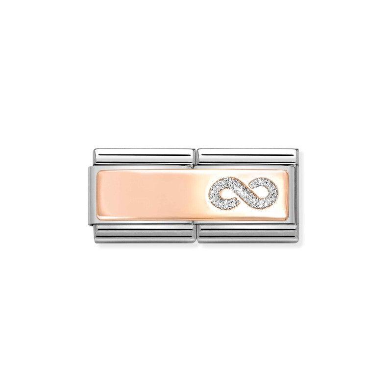 Nomination Composable Double Engraving Link, Infinity, 9K Rose Gold & Glitter Enamel