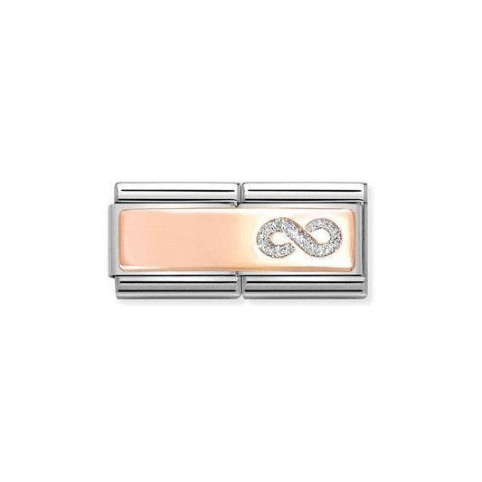 Nomination Composable Double Engraving Link, Infinity, 9K Rose Gold & Glitter Enamel