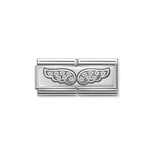 Nomination Composable Double Link Angel Wings, Cubic Zirconia, Silver