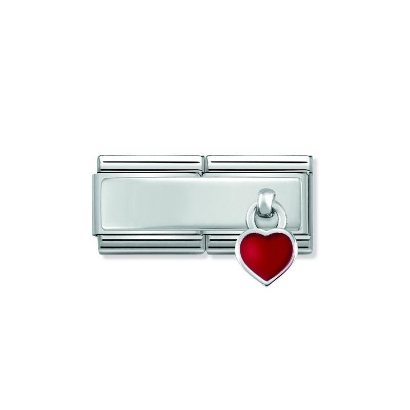 Nomination Composable Double Link Engravable, Heart Hanging Charm, Silver & Enamel