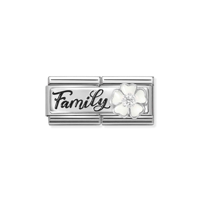 Nomination Composable Double Link Family White Flower, Silver & Enamel