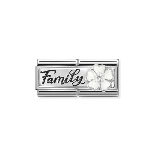 Nomination Composable Double Link Family White Flower, Silver & Enamel
