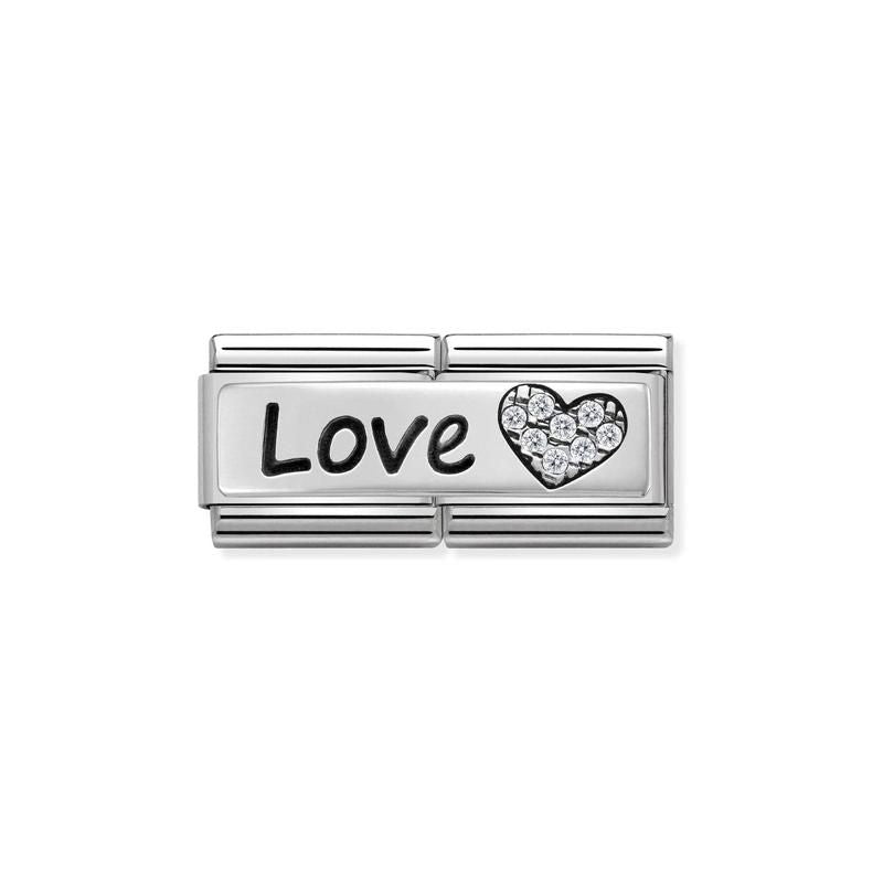 Nomination Composable Double Link Love With Heart, Cubic Zirconia, Silver