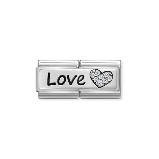 Nomination Composable Double Link Love With Heart, Cubic Zirconia, Silver