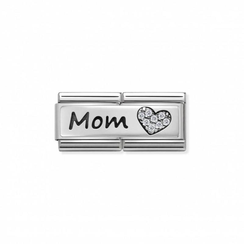 Nomination Composable Double Link Mom With Heart, Cubic Zirconia, Silver