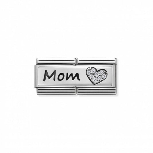 Nomination Composable Double Link Mom With Heart, Cubic Zirconia, Silver