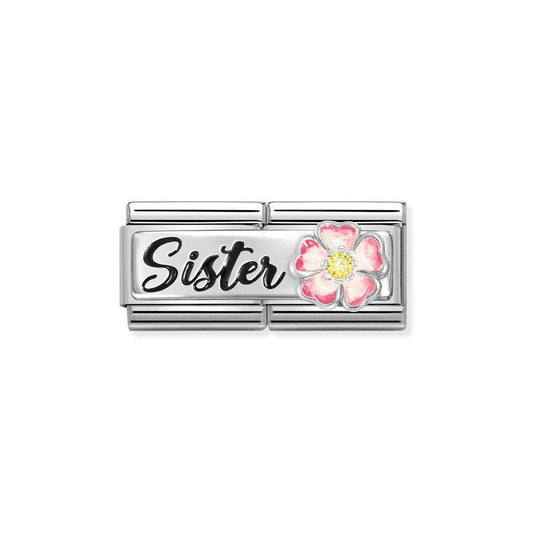 Nomination Composable Double Link Sister Pink Flower, Silver & Enamel