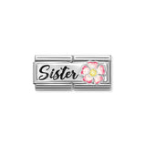 Nomination Composable Double Link Sister Pink Flower, Silver & Enamel