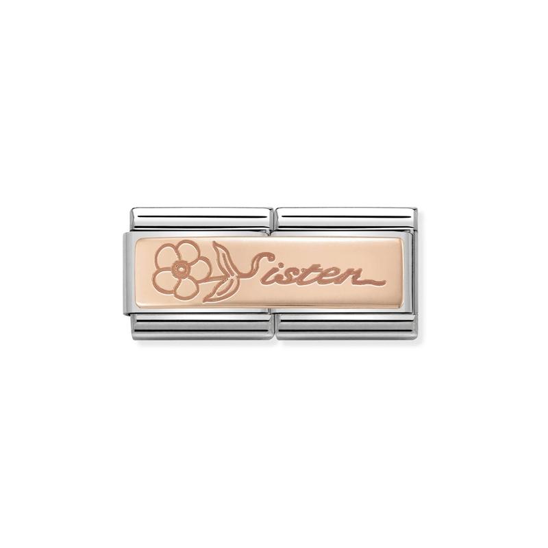 Nomination Composable Double Link Sister With Flower, 9K Rose Gold