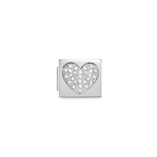 Nomination Composable Glam Link Heart, Cubic Zirconia, Silver