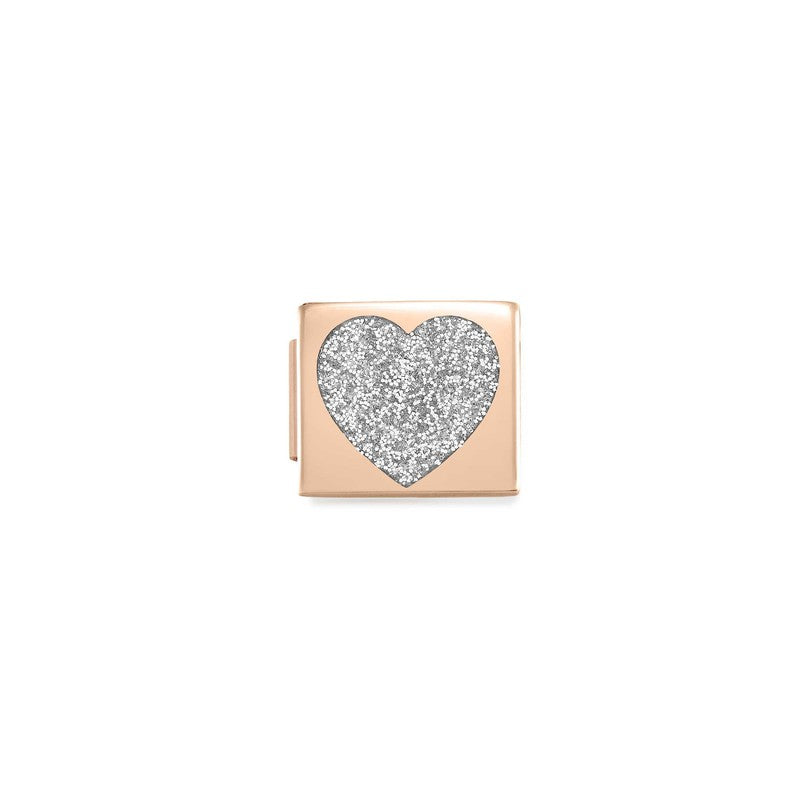 Nomination Composable Glam Link Heart Glitter, Rose Finish