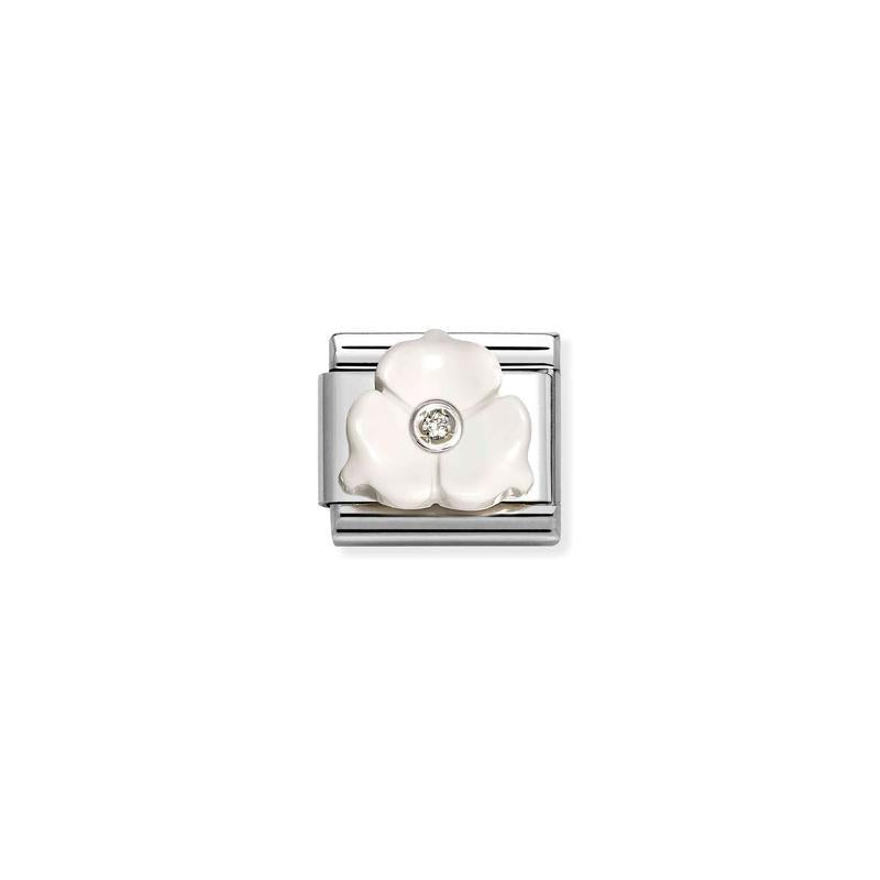 Nomination Composable Link 3 Petal Flower, White Stone, 925 Sterling Silver