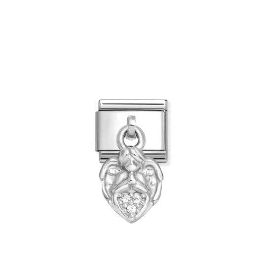 Nomination Composable Link Angel Hanging Charm, White Cubic Zirconia, Silver