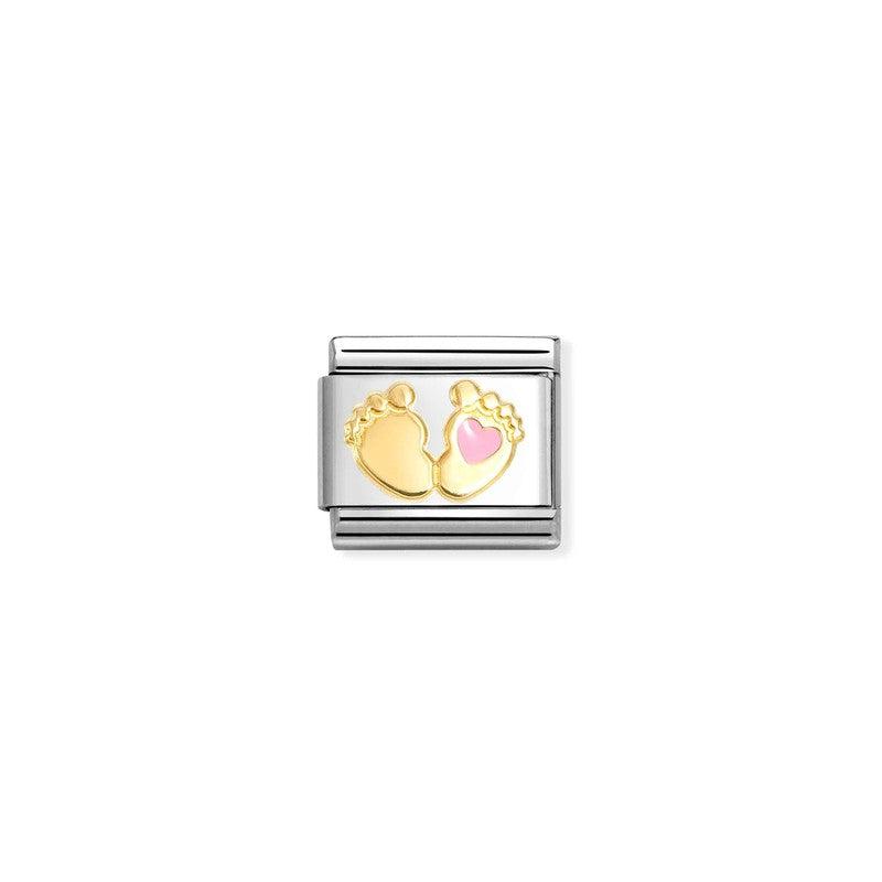 Nomination Composable Link Baby Feet & Pink Heart, 18K Gold