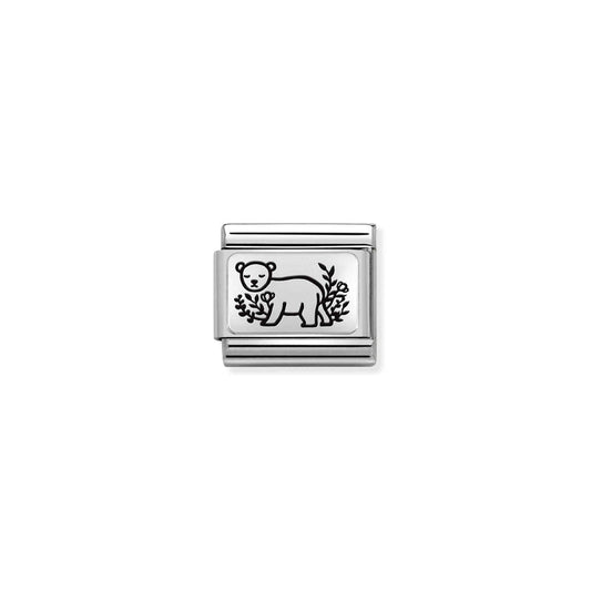 Nomination Composable Link Bear With Flowers, Silver