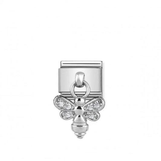 Nomination Composable Link Bee Hanging Charm, Cubic Zirconia, Silver