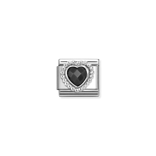 Nomination Composable Link Black Faceted Heart, Silver