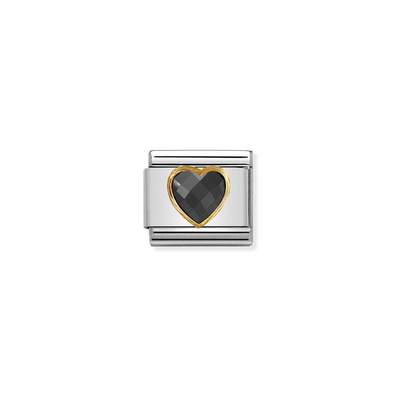 Nomination Composable Link Black Heart, Faceted Cubic Zirconia, 18K Gold