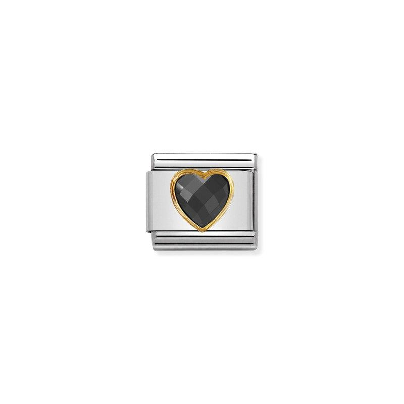 Nomination Composable Link Black Heart, Faceted Cubic Zirconia, 18K Gold