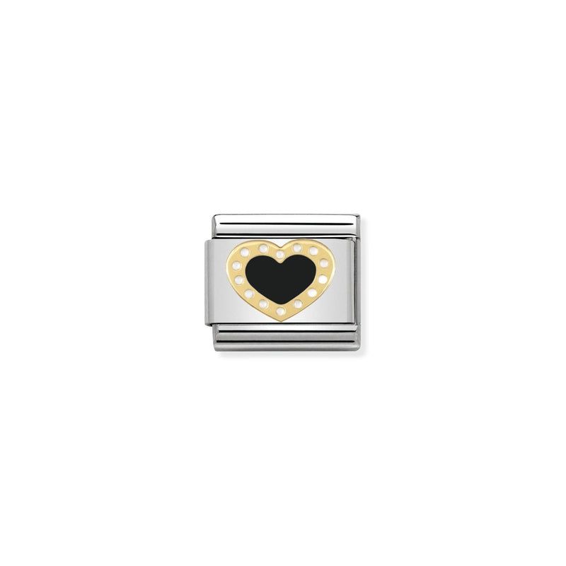 Nomination Composable Link Black Heart With Dots, 18K Gold & Enamel