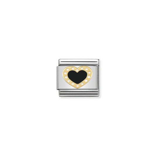 Nomination Composable Link Black Heart With Dots, 18K Gold & Enamel