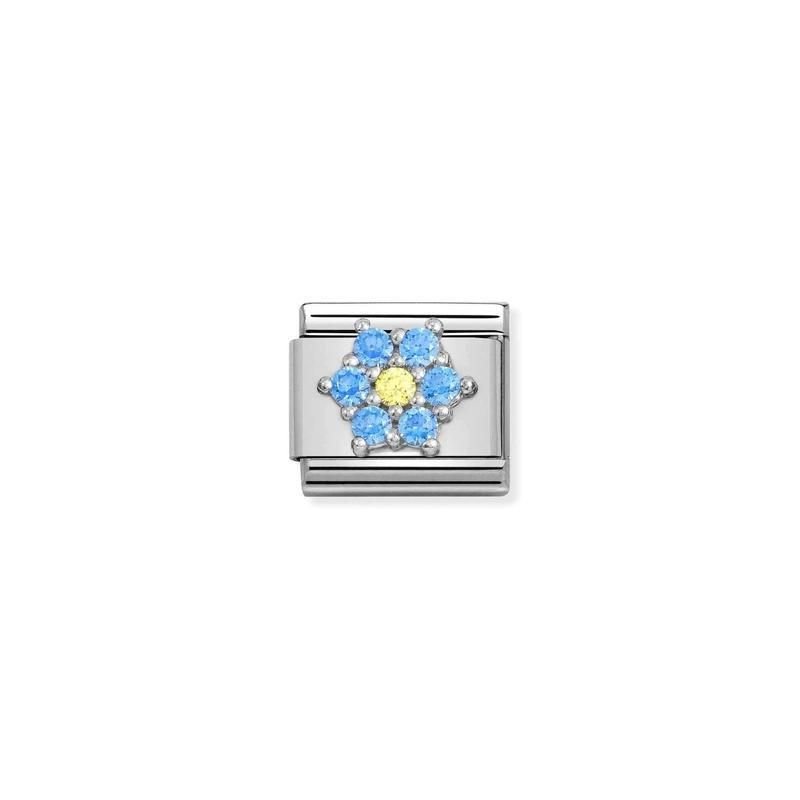 Nomination Composable Link Blue Flower, Cubic Zirconia, Silver
