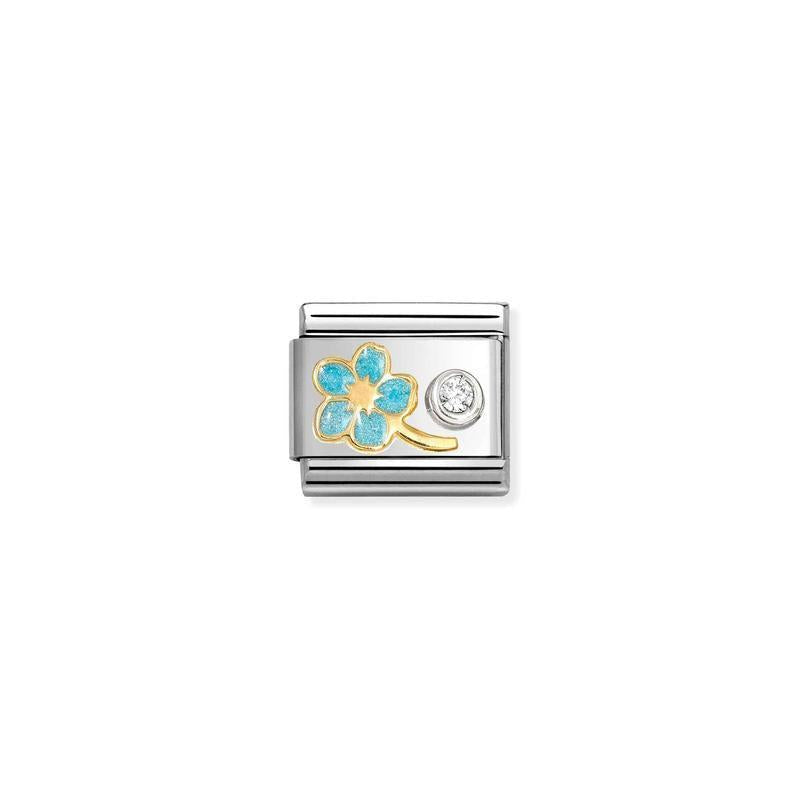 Nomination Composable Link Blue Forget-Me-Not with Cubic Zirconia, 18K Gold & Enamel - front