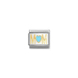 Nomination Composable Link Blue Heart Mom, 18K Gold