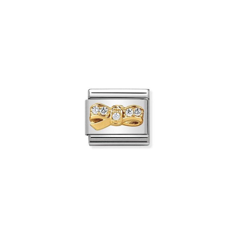 Nomination Composable Link Bow, Cubic Zirconia, 18K Gold