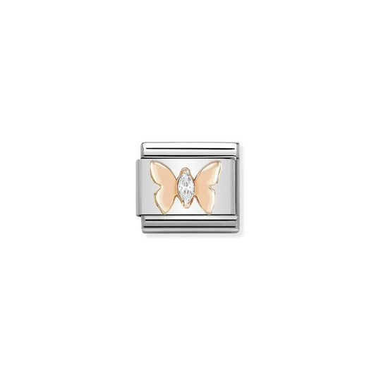 Nomination Composable Link Butterfly, Cubic Zirconia, 9K Rose Gold