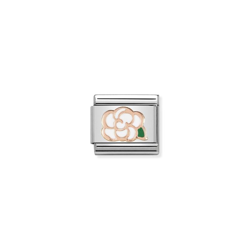 Nomination Composable Link Camellia Flower, 9K Rose Gold & Enamel