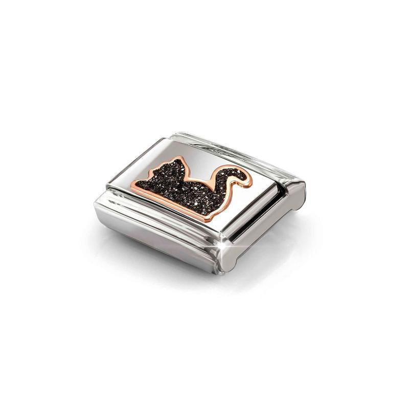 Nomination Composable Link Cat, Black Glitter, 9K Gold Enamel
