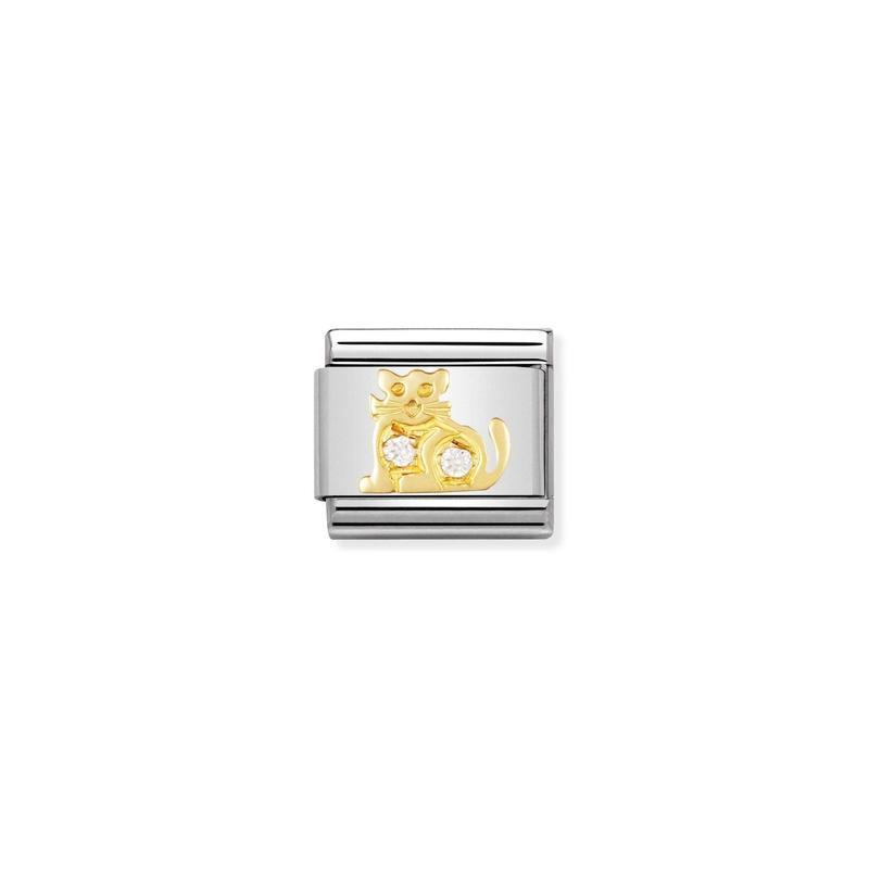 Nomination Composable Link Cat, Cubic Zirconia, 18K Gold