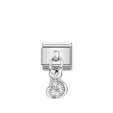 Nomination Composable Link Cat Hanging Charm, Cubic Zirconia, Silver