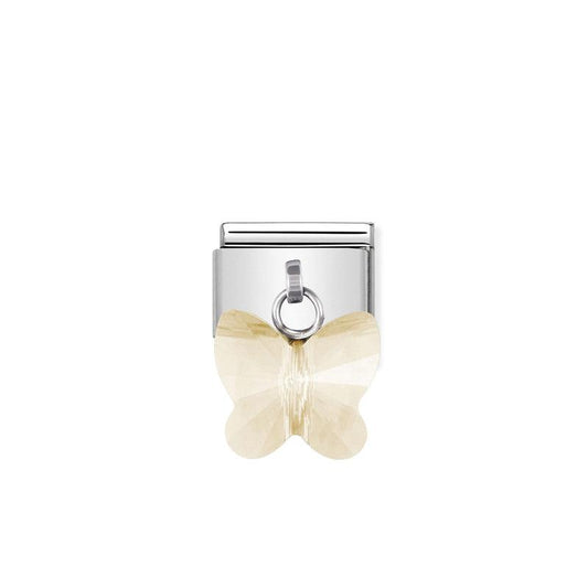 Nomination Composable Link Champagne Butterfly Hanging Charm, Crystal, Silver