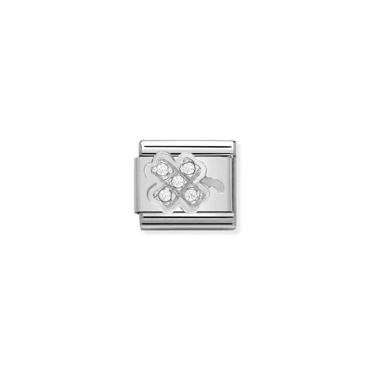 Nomination Composable Link Clover, White Cubic Zirconia, Silver