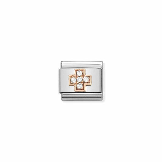 Nomination Composable Link Cross, Cubic Zirconia, 9K Rose Gold