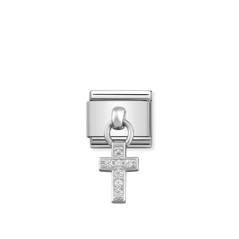 Nomination Composable Link Cross Hanging Charm, Cubic Zirconia, Silver