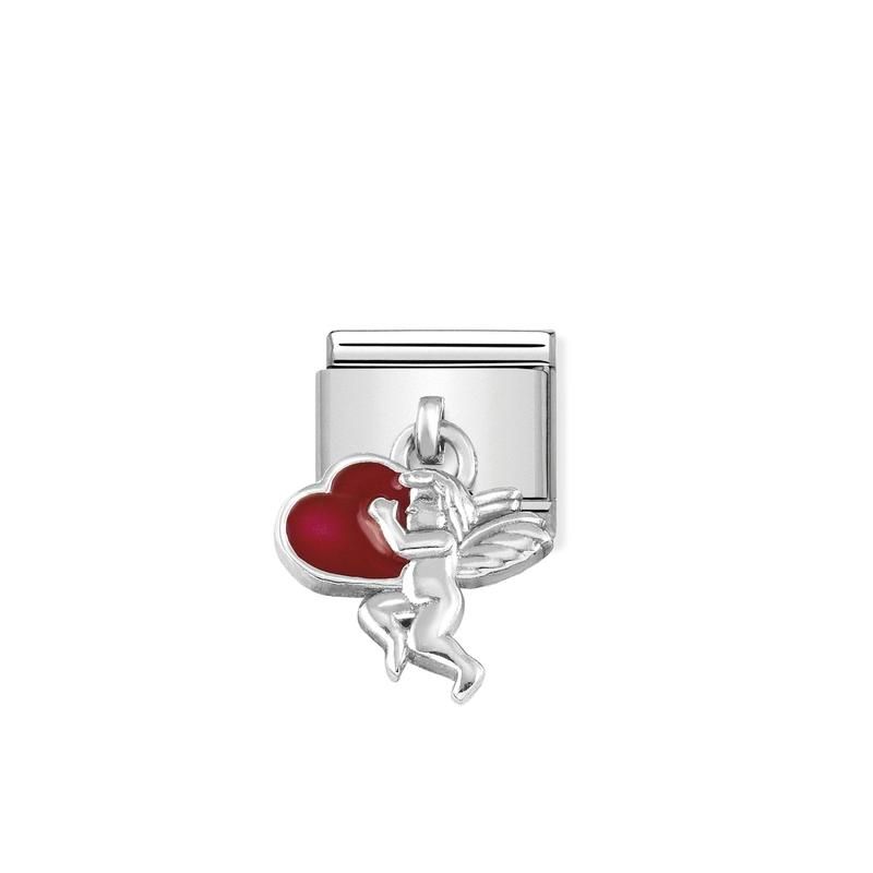 Nomination Composable Link Cupid With Heart Hanging Charm, Silver & Enamel