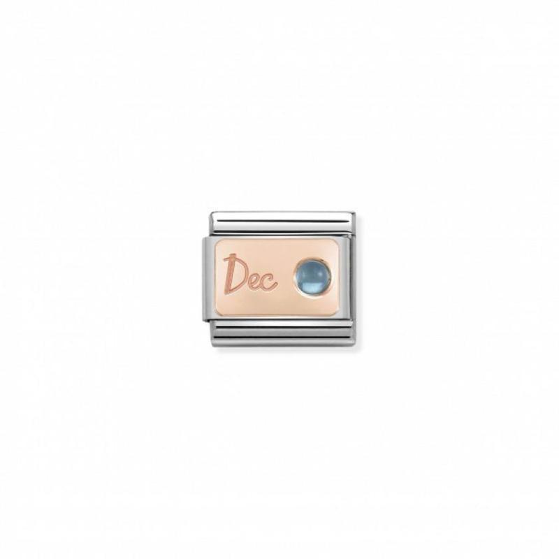 Nomination Composable Link December, Light Blue Topaz Stone, 9K Rose Gold