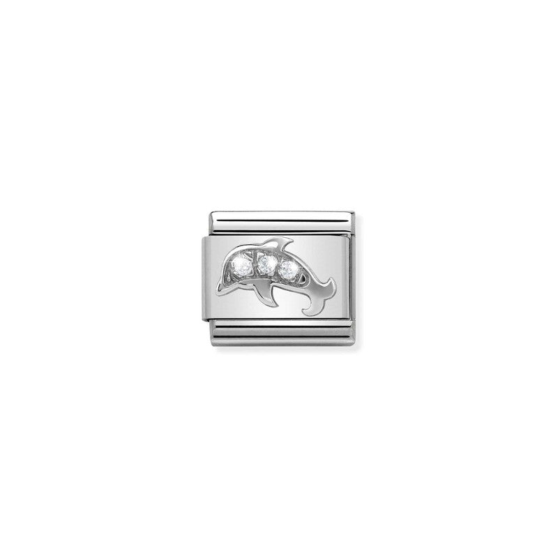 Nomination Composable Link Dolphin, Cubic Zirconia, Silver