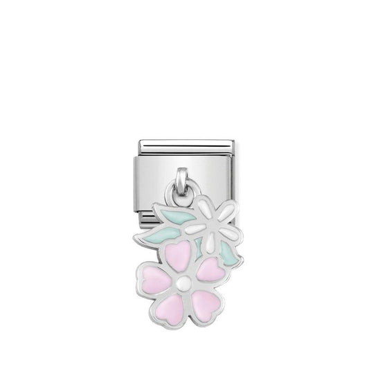 Nomination Composable Link Double Flower, Hanging Charm, Silver & Enamel